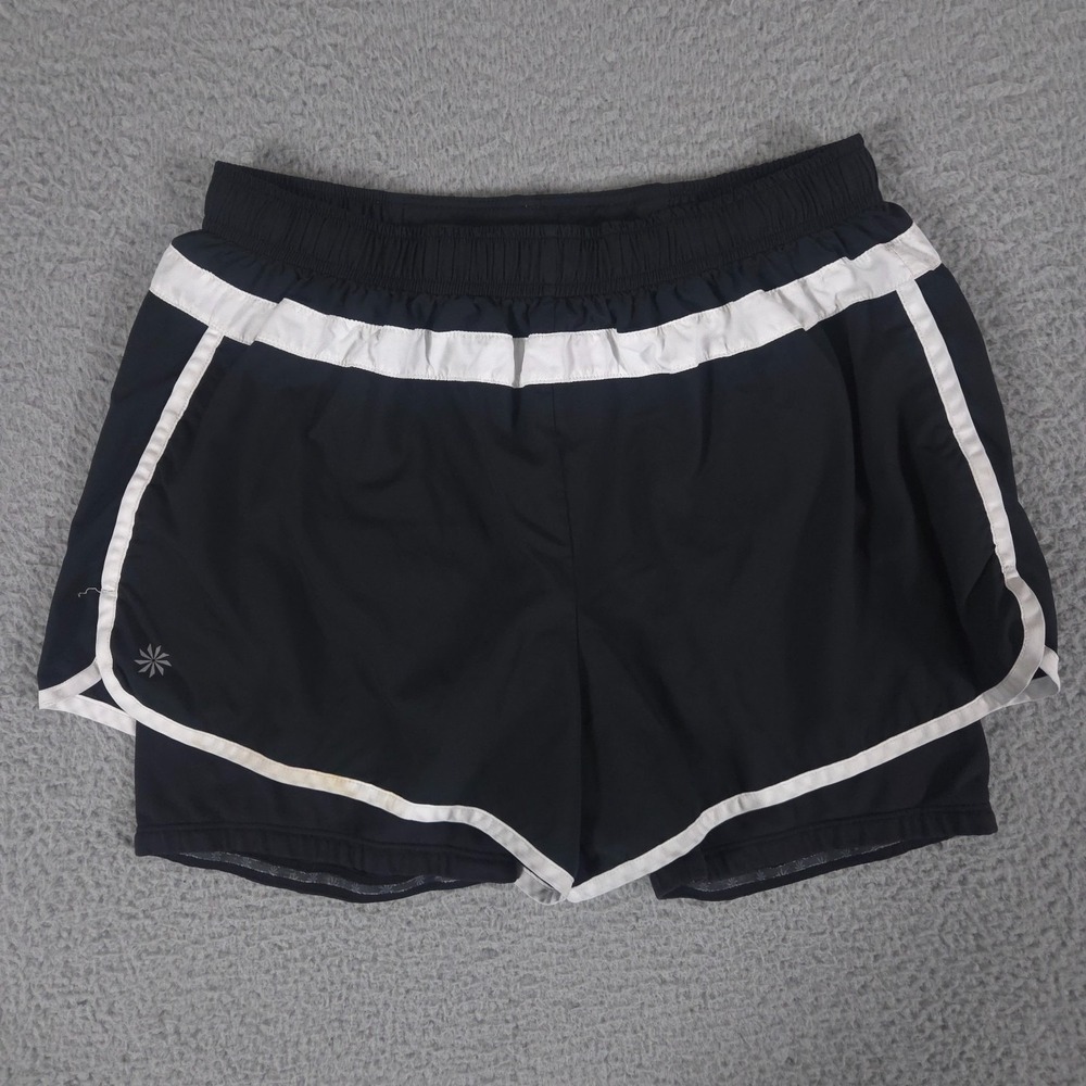 Athleta Hana Shorts Womens Medium Black 3" Brief Lined Running Athletic Gym Yoga